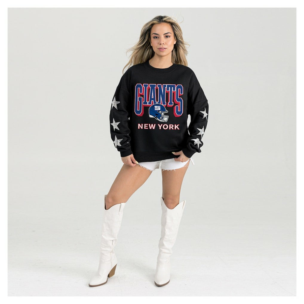 New York Giants Gameday Couture Women's Pure Victory Rhinestud Star-Sleeve Pullover Sweatshirt Black
