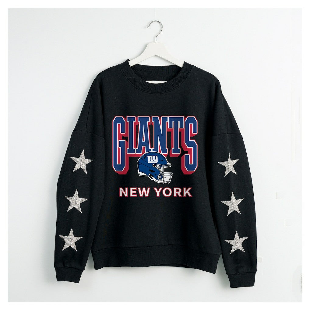 New York Giants Gameday Couture Women's Pure Victory Rhinestud Star-Sleeve Pullover Sweatshirt Black