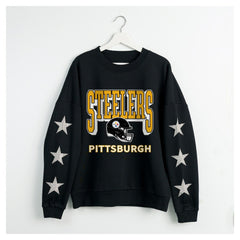 Pittsburgh Steelers Gameday Couture Women's Pure Victory Rhinestud Star-Sleeve Pullover Sweatshirt Black