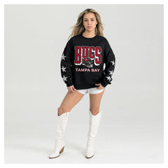 Tampa Bay Buccaneers Gameday Couture Women's Pure Victory Rhinestud Star-Sleeve Pullover Sweatshirt Black