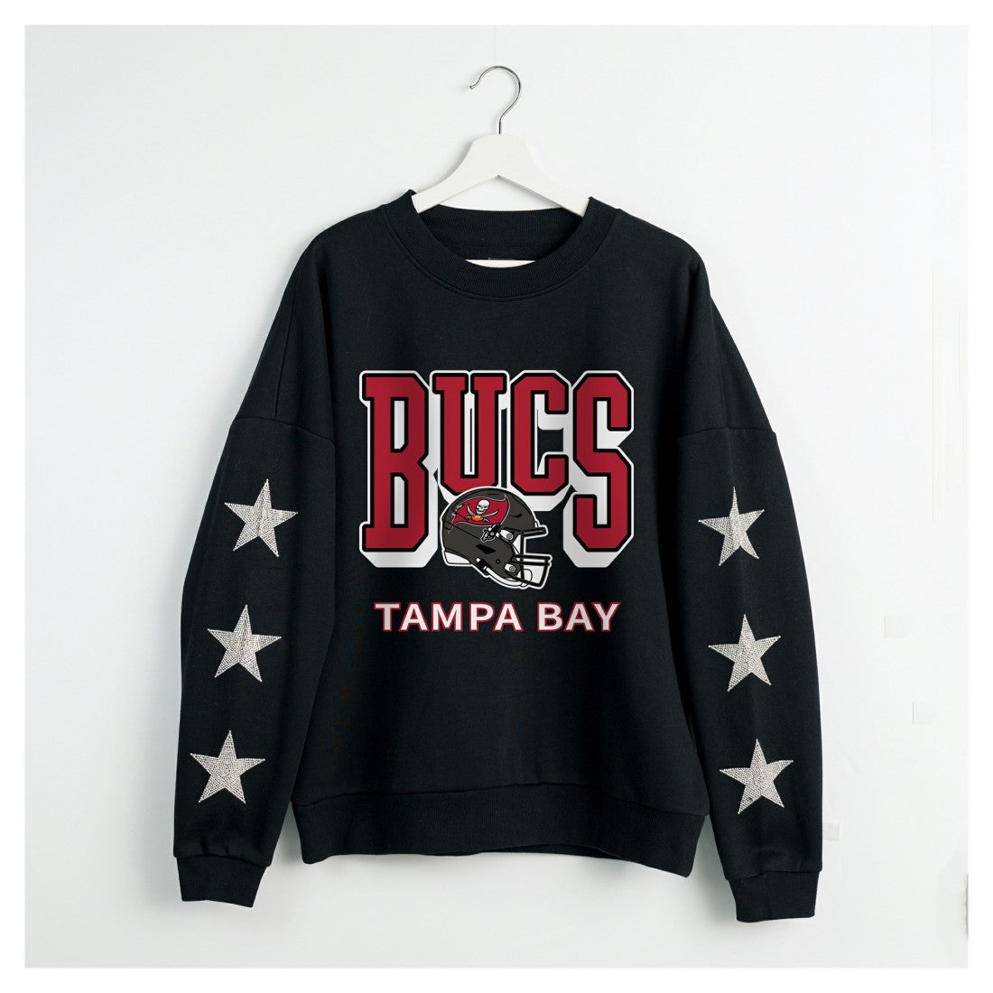 Tampa Bay Buccaneers Gameday Couture Women's Pure Victory Rhinestud Star-Sleeve Pullover Sweatshirt Black