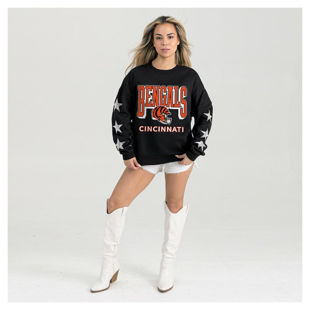 Cincinnati Bengals Gameday Couture Women's Pure Victory Rhinestud Star-Sleeve Pullover Sweatshirt Black