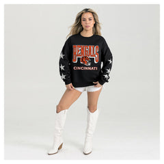 Cincinnati Bengals Gameday Couture Women's Pure Victory Rhinestud Star-Sleeve Pullover Sweatshirt Black