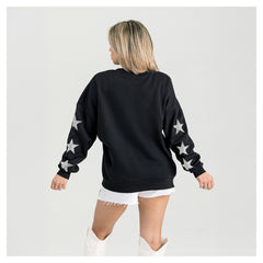 Detroit Lions Gameday Couture Women's Pure Victory Rhinestud Star-Sleeve Pullover Sweatshirt Black