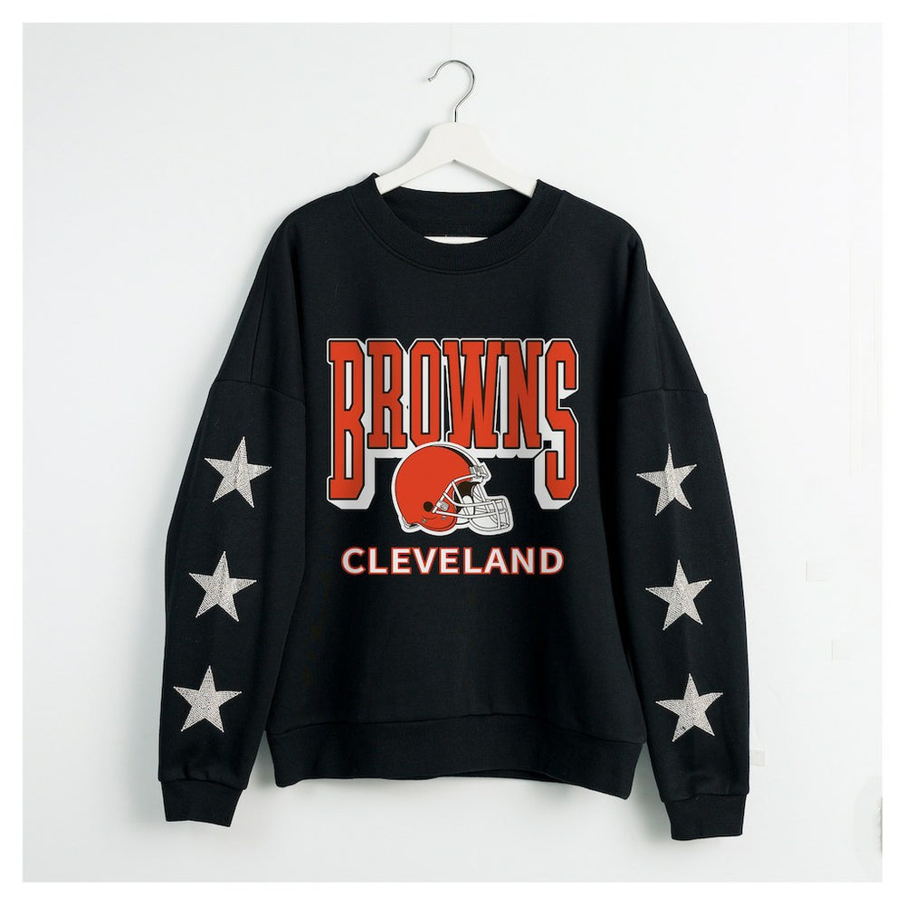 Cleveland Browns Gameday Couture Women's Pure Victory Rhinestud Star-Sleeve Pullover Sweatshirt Black