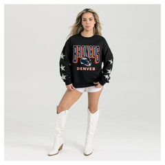Denver Broncos Gameday Couture Women's Pure Victory Rhinestud Star-Sleeve Pullover Sweatshirt Black