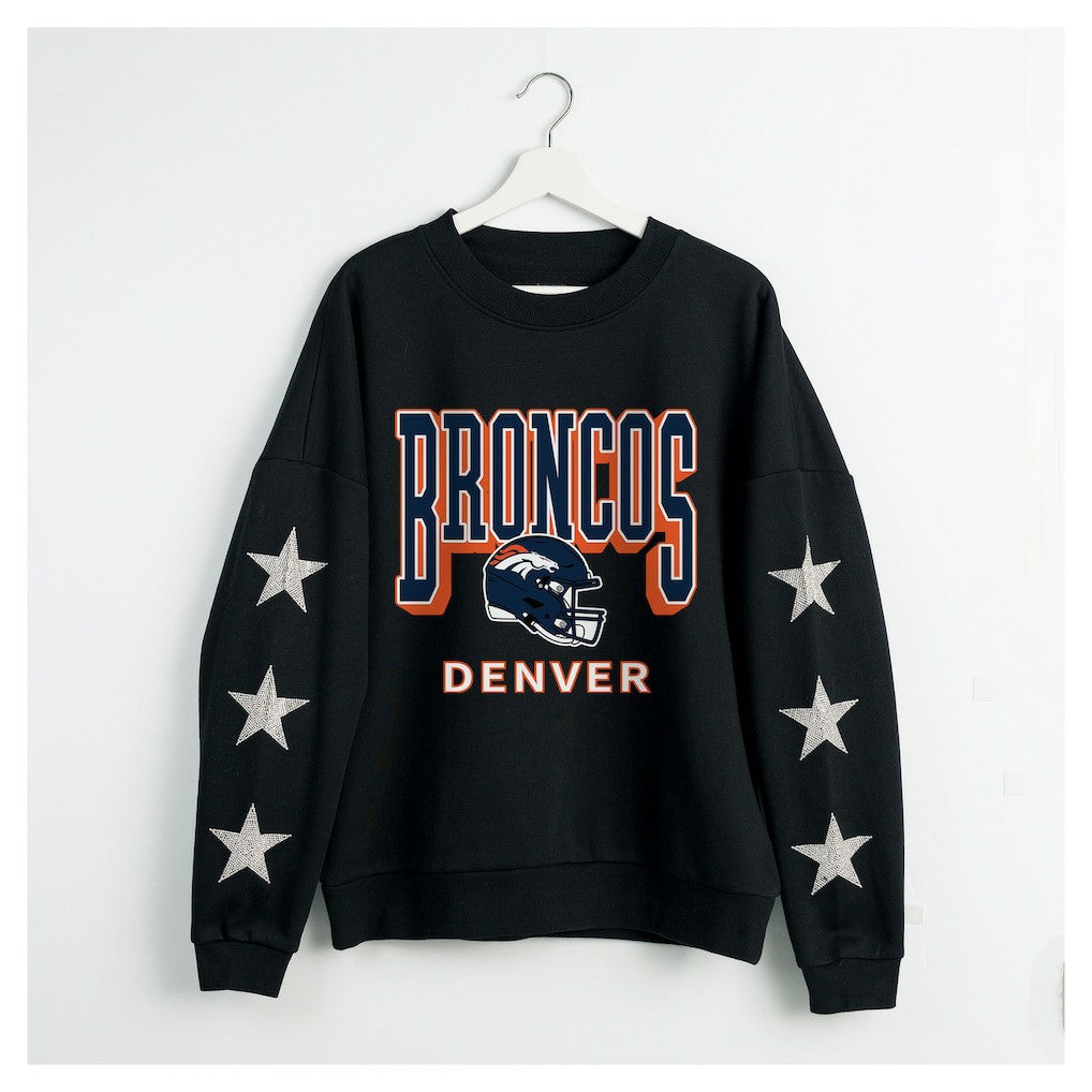 Denver Broncos Gameday Couture Women's Pure Victory Rhinestud Star-Sleeve Pullover Sweatshirt Black