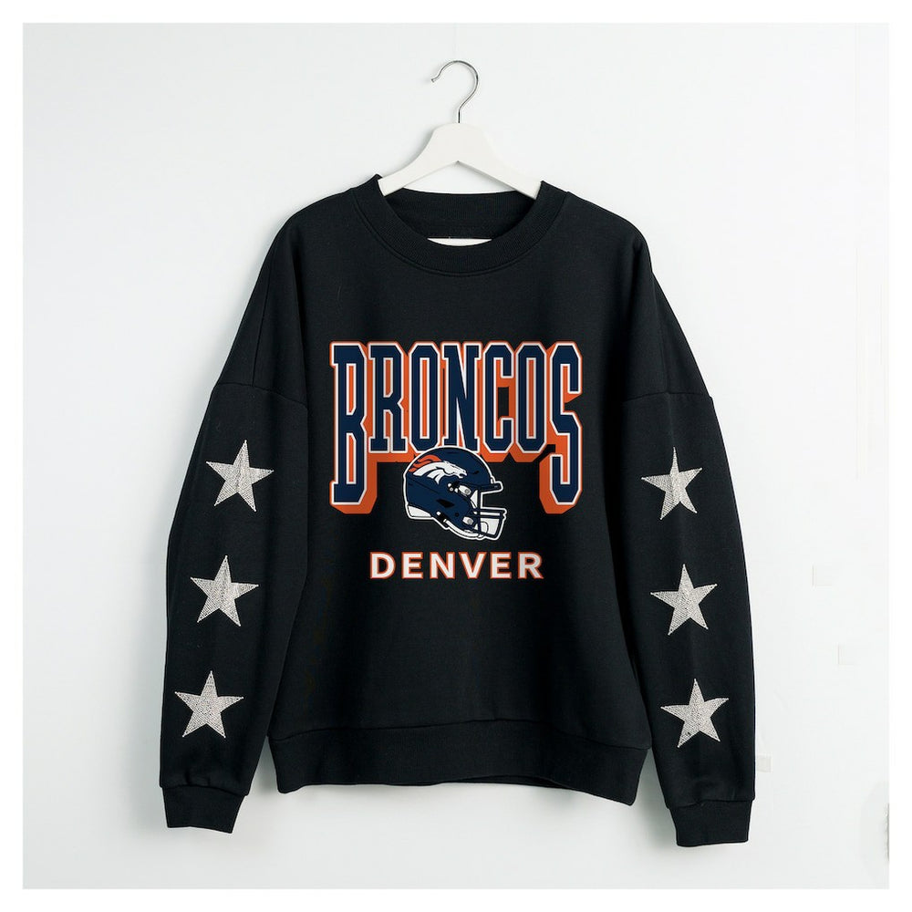 Denver Broncos Gameday Couture Women's Pure Victory Rhinestud Star-Sleeve Pullover Sweatshirt Black