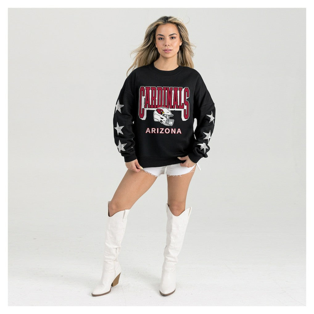 Arizona Cardinals Gameday Couture Women's Pure Victory Rhinestud Star-Sleeve Pullover Sweatshirt Black