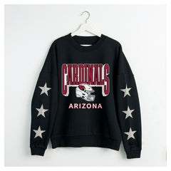Arizona Cardinals Gameday Couture Women's Pure Victory Rhinestud Star-Sleeve Pullover Sweatshirt Black