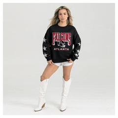 Atlanta Falcons Gameday Couture Women's Pure Victory Rhinestud Star-Sleeve Pullover Sweatshirt Black