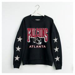 Atlanta Falcons Gameday Couture Women's Pure Victory Rhinestud Star-Sleeve Pullover Sweatshirt Black