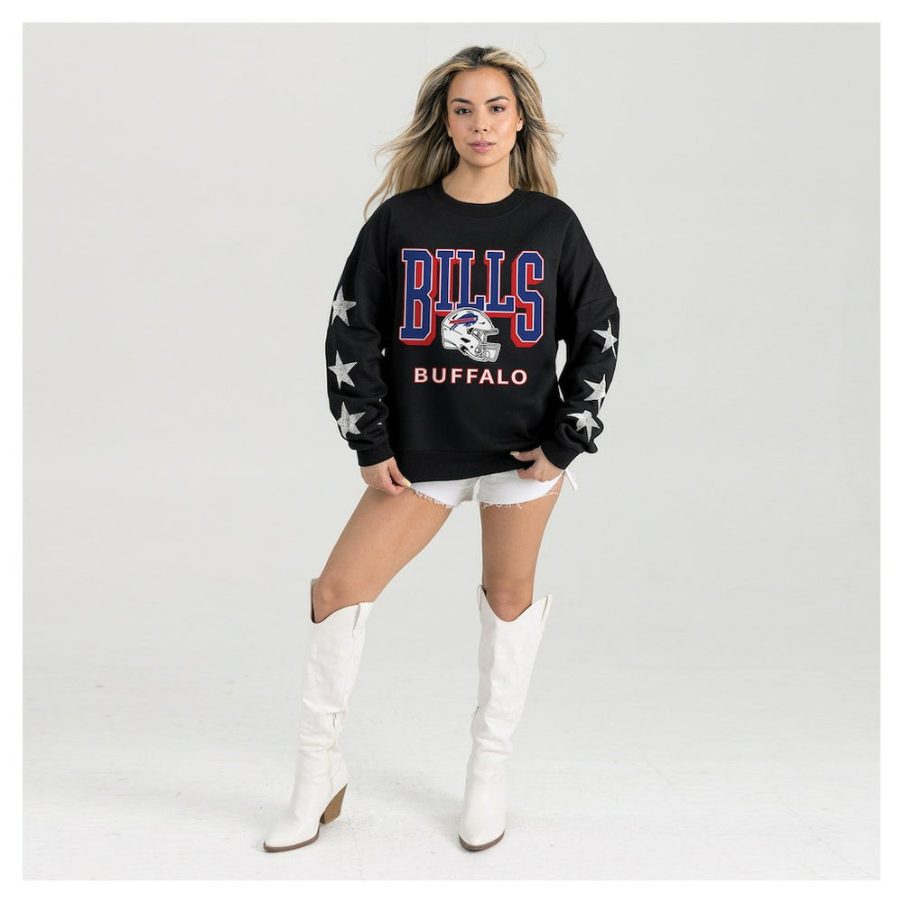 Buffalo Bills Gameday Couture Women's Pure Victory Rhinestud Star-Sleeve Pullover Sweatshirt Black