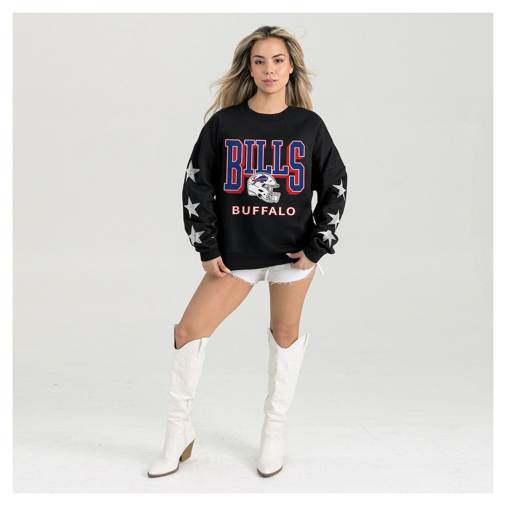 Buffalo Bills Gameday Couture Women's Pure Victory Rhinestud Star-Sleeve Pullover Sweatshirt Black