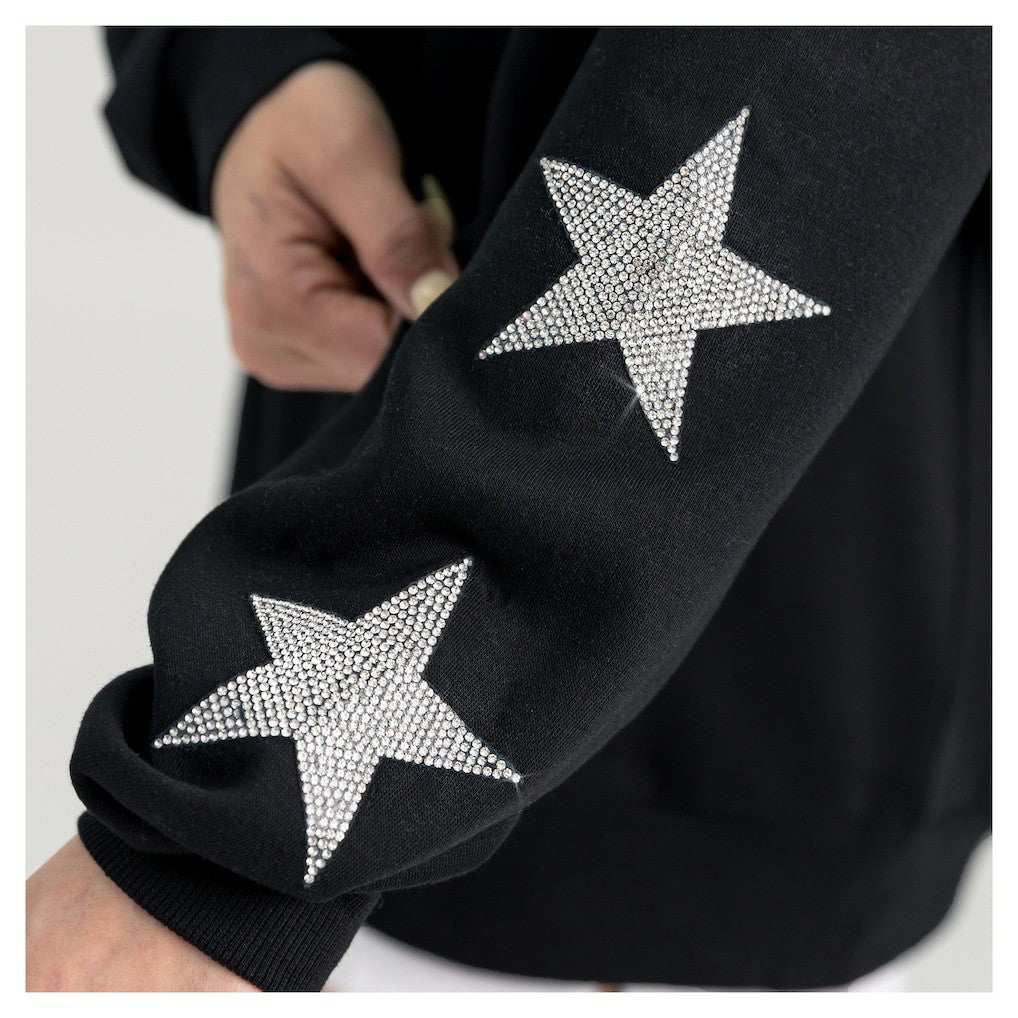 Buffalo Bills Gameday Couture Women's Pure Victory Rhinestud Star-Sleeve Pullover Sweatshirt Black