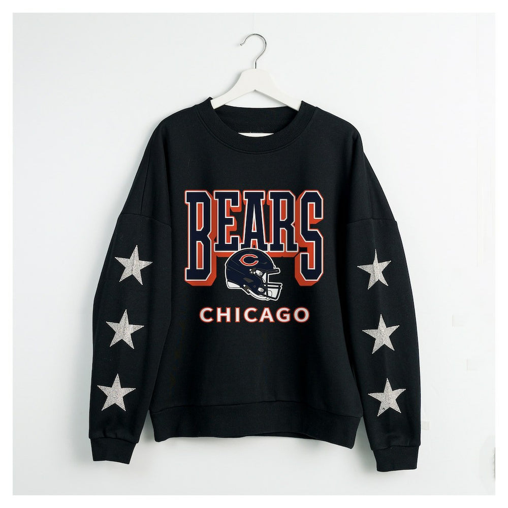 Chicago Bears Gameday Couture Women's Pure Victory Rhinestud Star-Sleeve Pullover Sweatshirt Black
