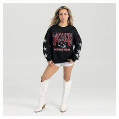 Houston Texans Gameday Couture Women's Pure Victory Rhinestud Star-Sleeve Pullover Sweatshirt Black