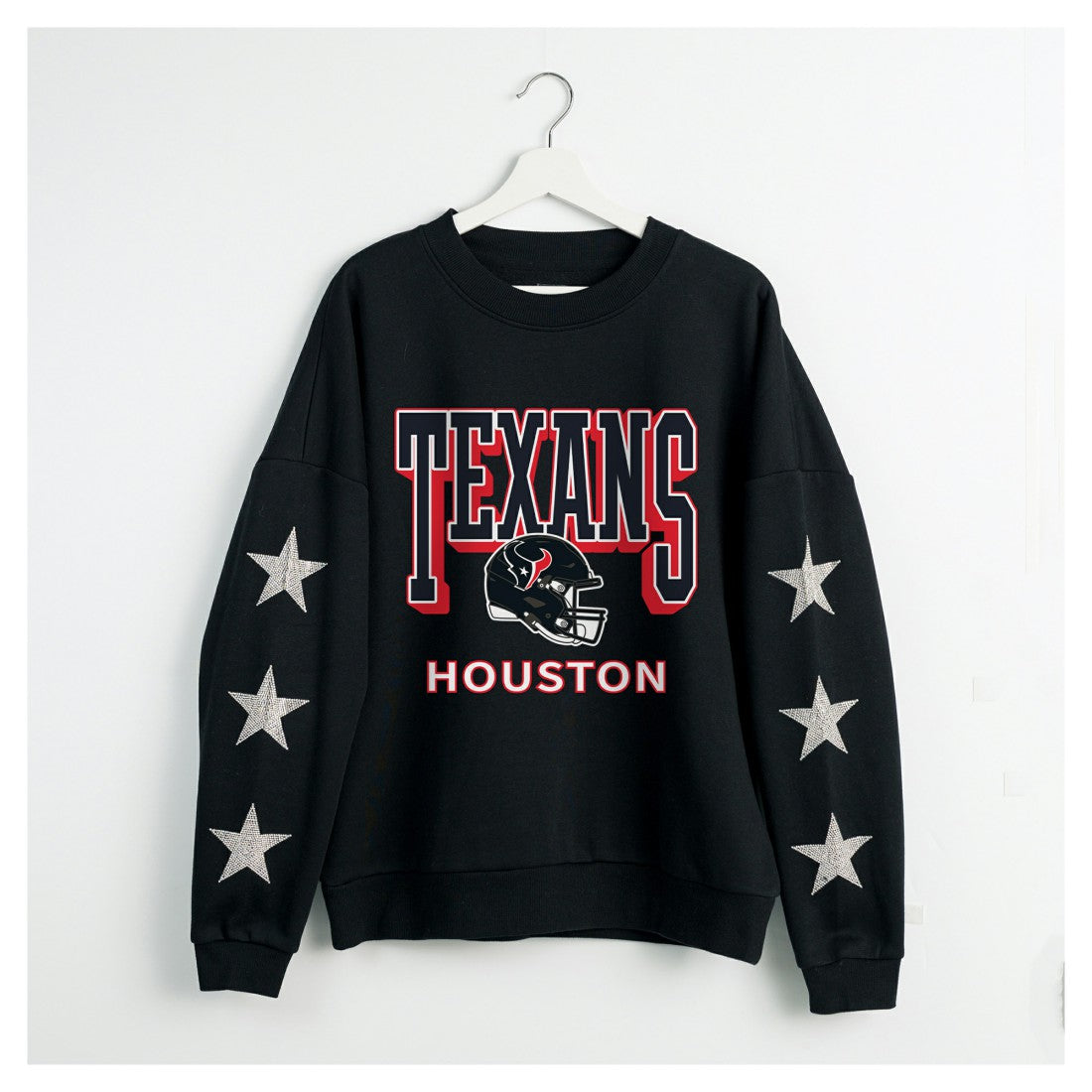 Houston Texans Gameday Couture Women's Pure Victory Rhinestud Star-Sleeve Pullover Sweatshirt Black