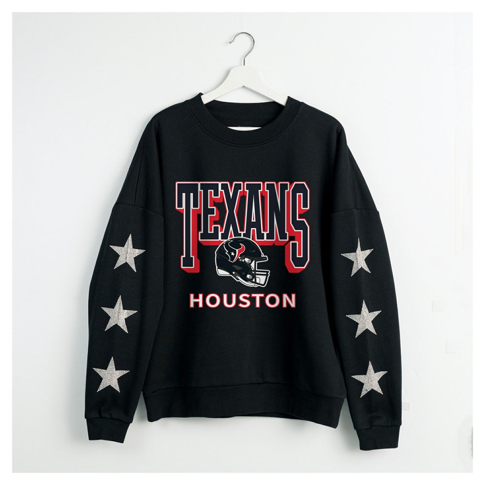 Houston Texans Gameday Couture Women's Pure Victory Rhinestud Star-Sleeve Pullover Sweatshirt Black