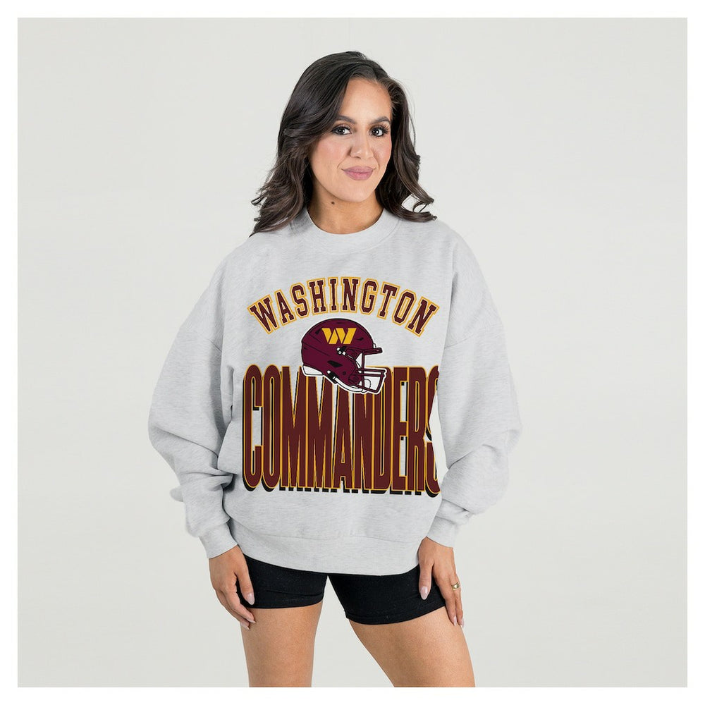Washington Commanders Gameday Couture Women's Fierce Focus Premium Oversized Fleece Pullover Sweatshirt Ash