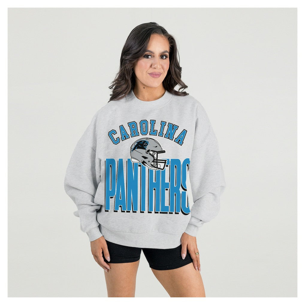 Carolina Panthers Gameday Couture Women's Fierce Focus Premium Oversized Fleece Pullover Sweatshirt Ash