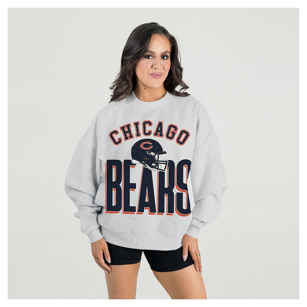 Chicago Bears Gameday Couture Women's Fierce Focus Premium Oversized Fleece Pullover Sweatshirt Ash