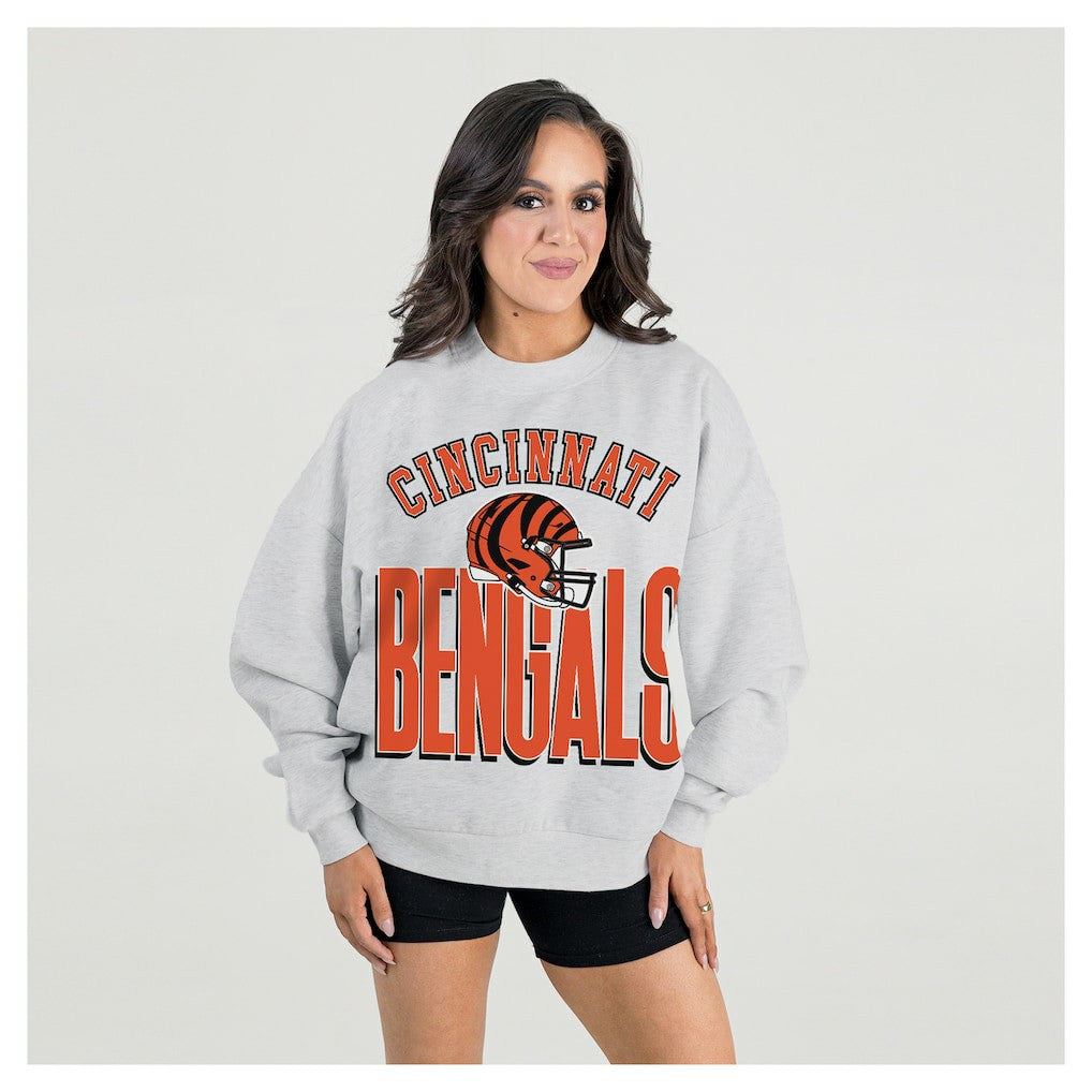 Cincinnati Bengals Gameday Couture Women's Fierce Focus Premium Oversized Fleece Pullover Sweatshirt Ash