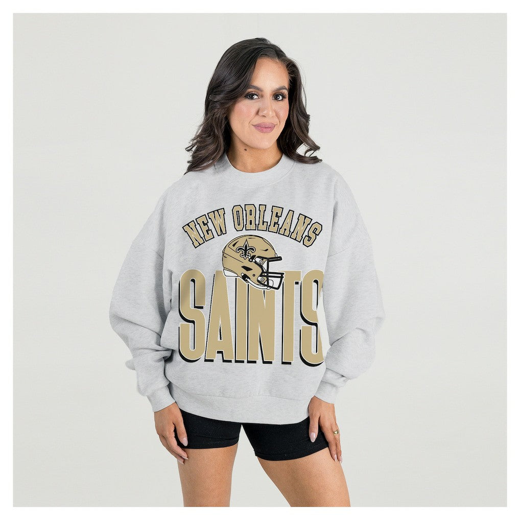 New Orleans Saints Gameday Couture Women's Fierce Focus Premium Oversized Fleece Pullover Sweatshirt Ash
