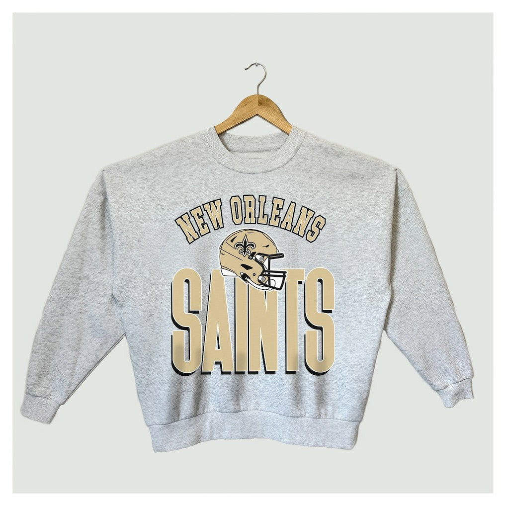 New Orleans Saints Gameday Couture Women's Fierce Focus Premium Oversized Fleece Pullover Sweatshirt Ash