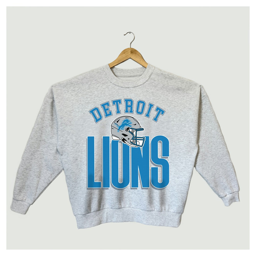 Detroit Lions Gameday Couture Women's Fierce Focus Premium Oversized Fleece Pullover Sweatshirt Ash