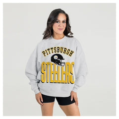 Pittsburgh Steelers Gameday Couture Women's Fierce Focus Premium Oversized Fleece Pullover Sweatshirt Ash