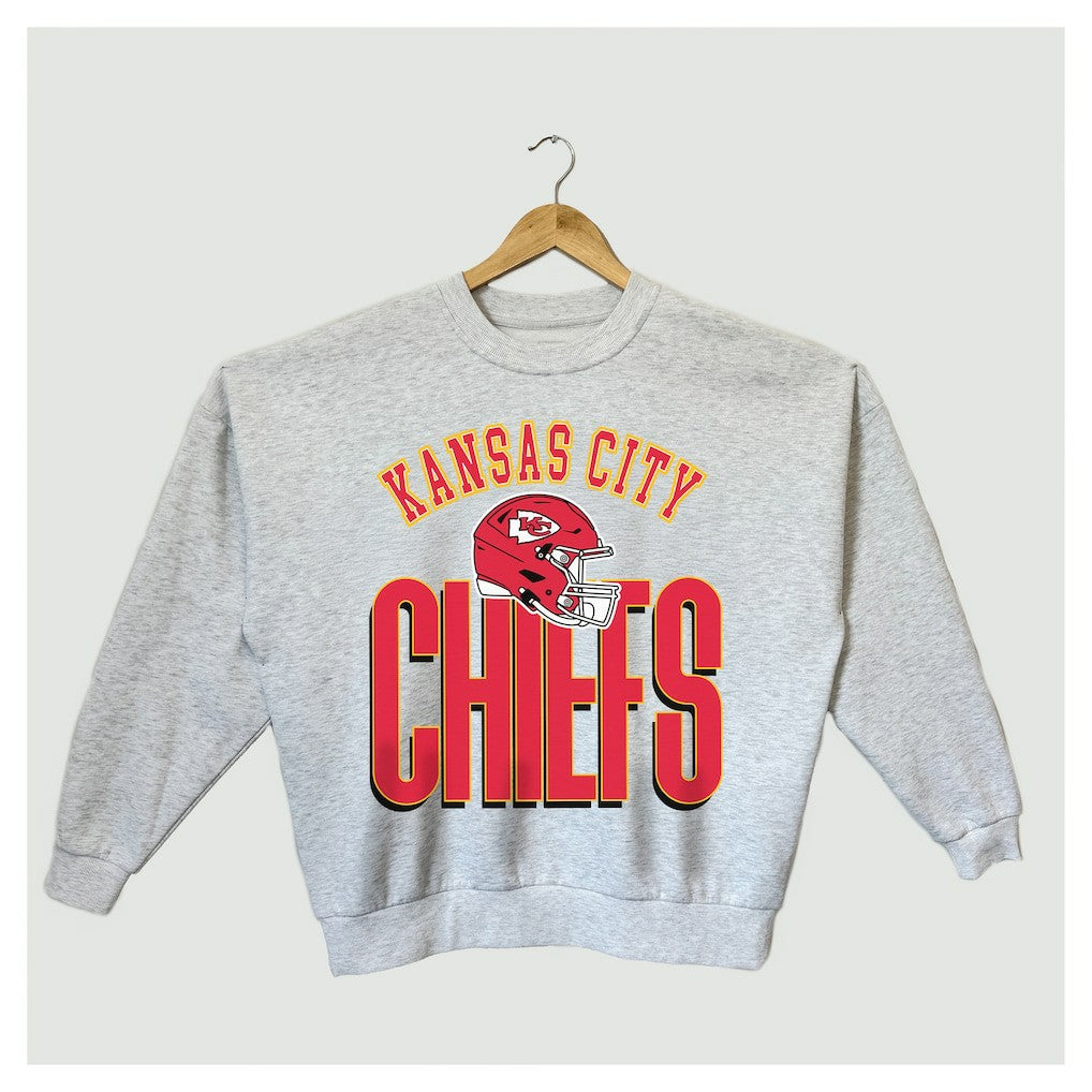 Kansas City Chiefs Gameday Couture Women's Fierce Focus Premium Oversized Fleece Pullover Sweatshirt Ash