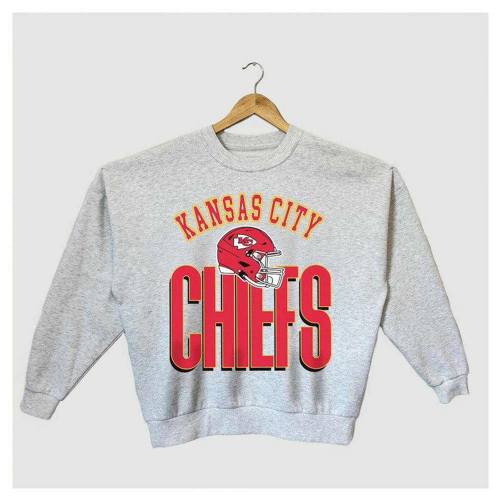 Kansas City Chiefs Gameday Couture Women's Fierce Focus Premium Oversized Fleece Pullover Sweatshirt Ash