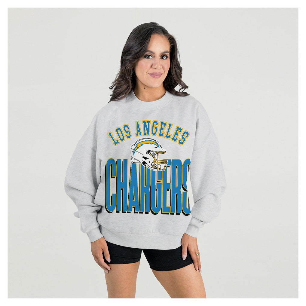 Los Angeles Chargers Gameday Couture Women's Fierce Focus Premium Oversized Fleece Pullover Sweatshirt Ash
