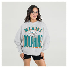Miami Dolphins Gameday Couture Women's Fierce Focus Premium Oversized Fleece Pullover Sweatshirt Ash