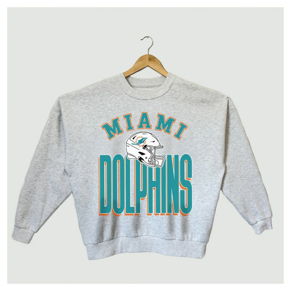 Miami Dolphins Gameday Couture Women's Fierce Focus Premium Oversized Fleece Pullover Sweatshirt Ash