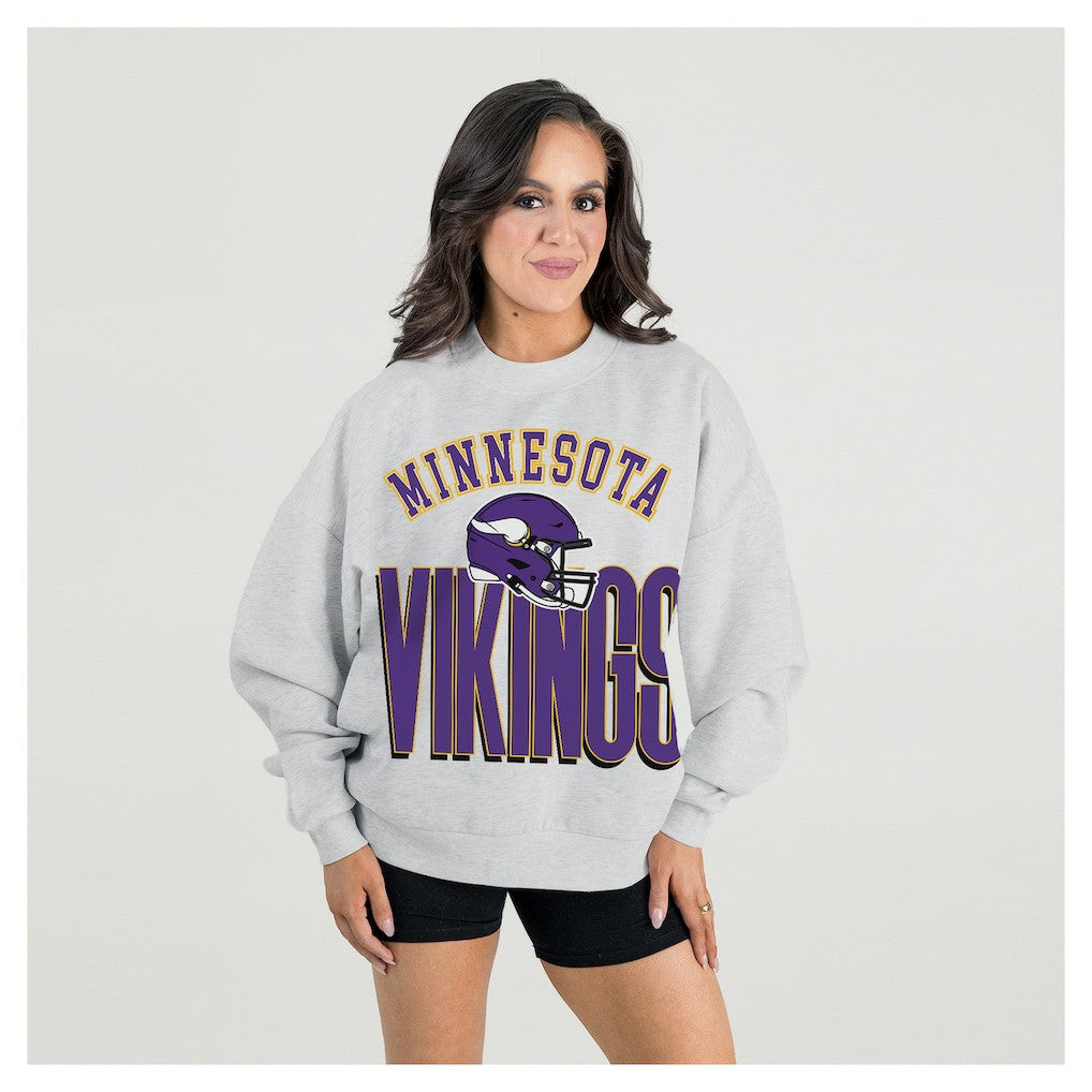 Minnesota Vikings Gameday Couture Women's Fierce Focus Premium Oversized Fleece Pullover Sweatshirt Ash