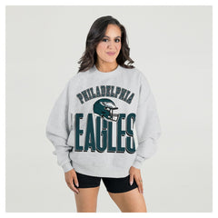 Philadelphia Eagles Gameday Couture Women's Fierce Focus Premium Oversized Fleece Pullover Sweatshirt Ash
