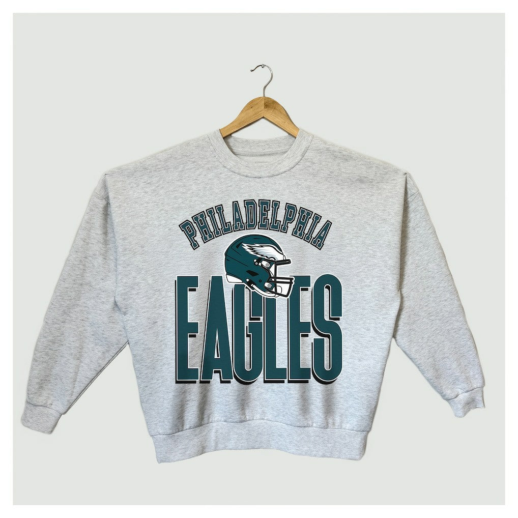 Philadelphia Eagles Gameday Couture Women's Fierce Focus Premium Oversized Fleece Pullover Sweatshirt Ash