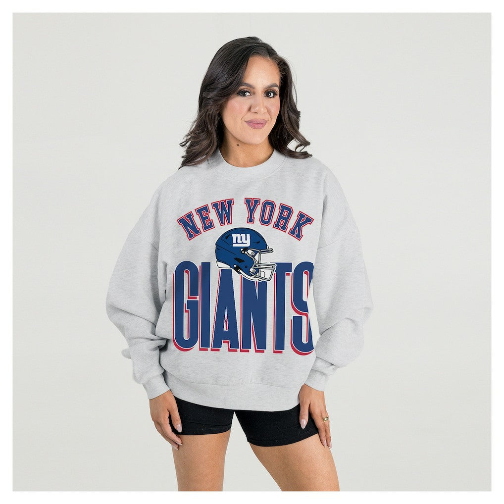 New York Giants Gameday Couture Women's Fierce Focus Premium Oversized Fleece Pullover Sweatshirt Ash
