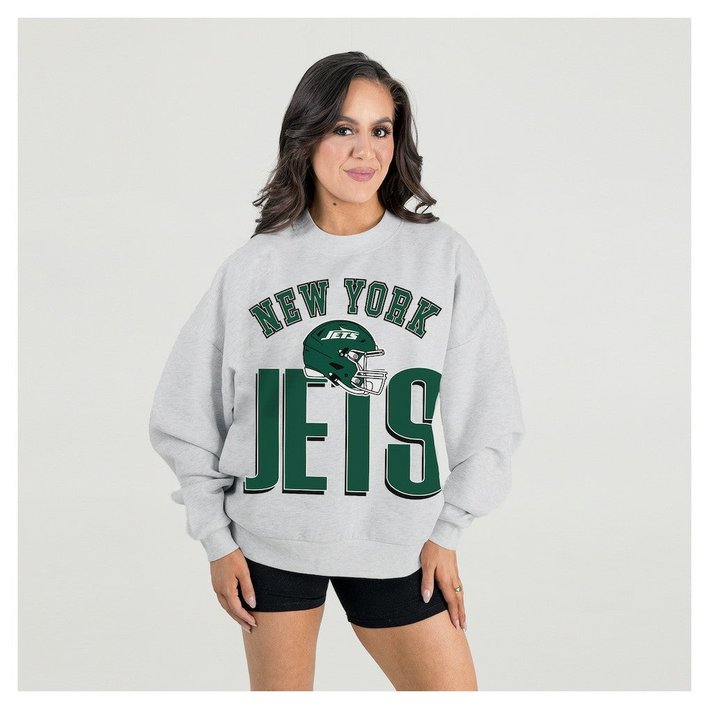 New York Jets Gameday Couture Women's Fierce Focus Premium Oversized Fleece Pullover Sweatshirt Ash