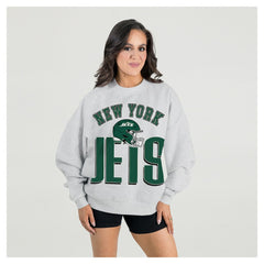 New York Jets Gameday Couture Women's Fierce Focus Premium Oversized Fleece Pullover Sweatshirt Ash