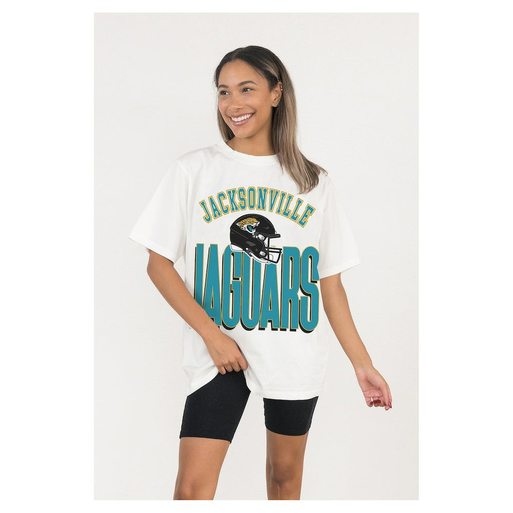 Jacksonville Jaguars Gameday Couture Women's Oversized Classic Fierce Focus T-Shirt White