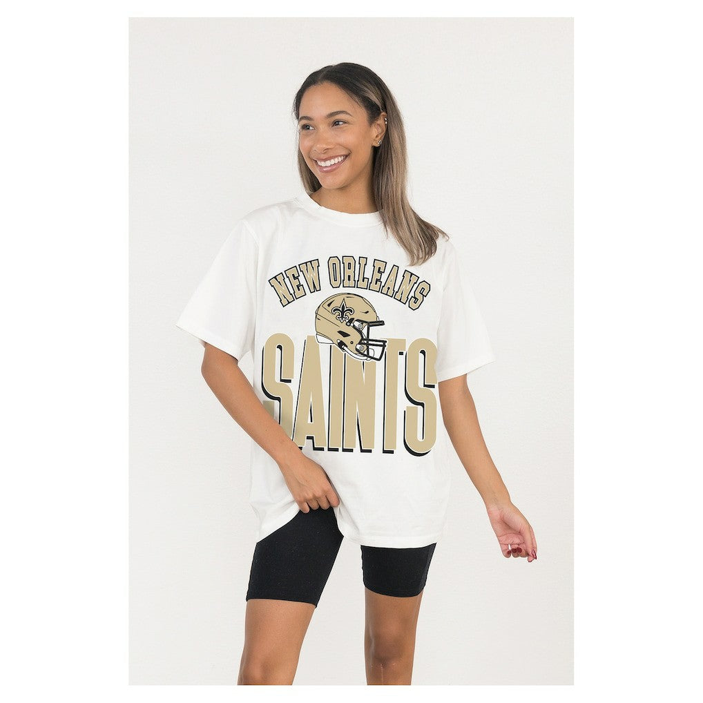 New Orleans Saints Gameday Couture Women's Oversized Classic Fierce Focus T-Shirt White