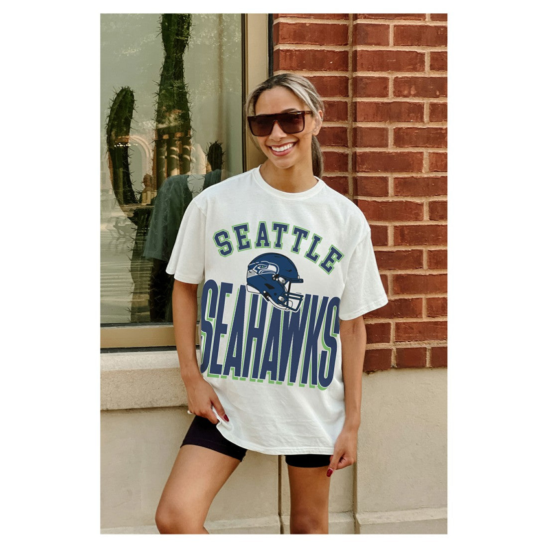 Seattle Seahawks Gameday Couture Women's Oversized Classic Fierce Focus T-Shirt White