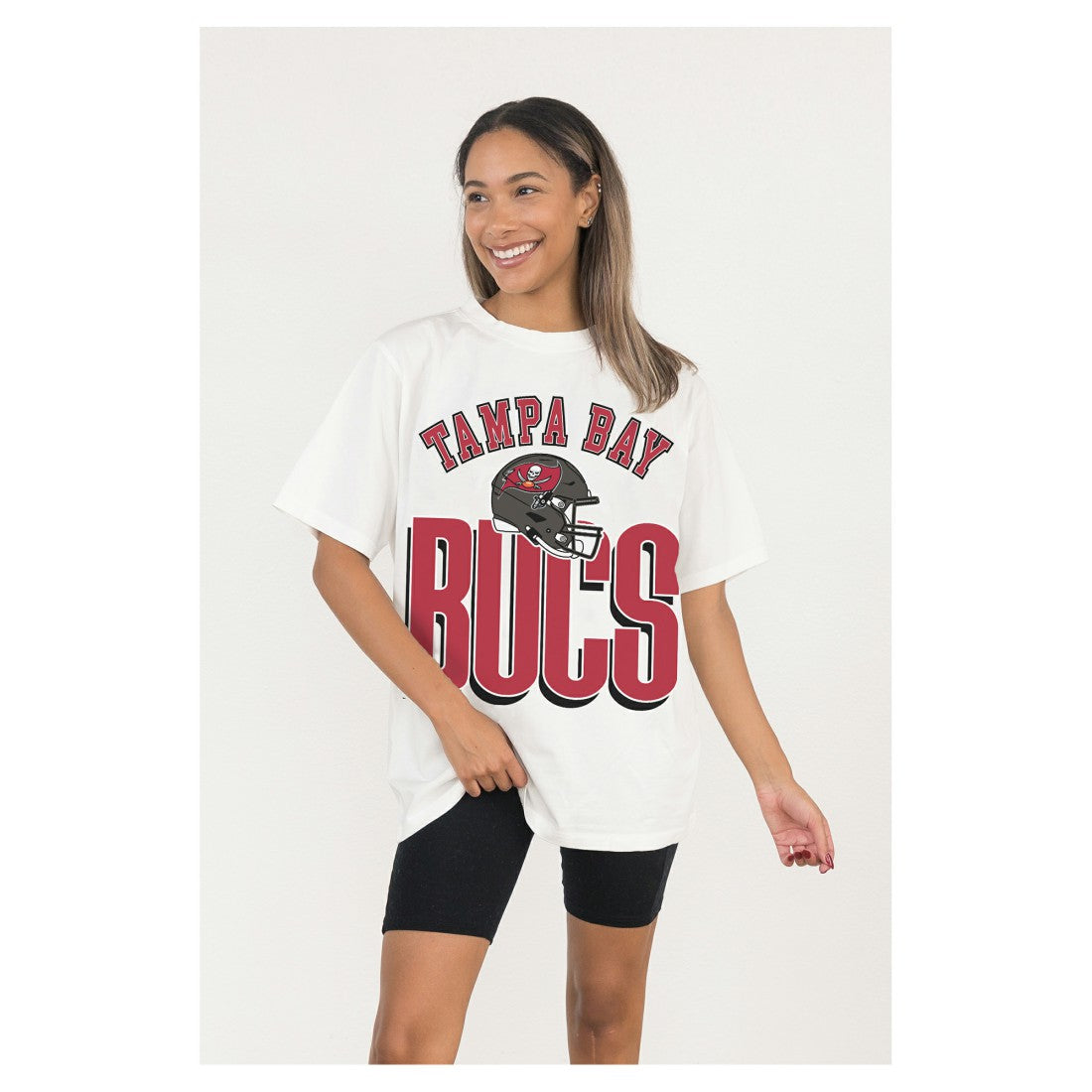 Tampa Bay Buccaneers Gameday Couture Women's Oversized Classic Fierce Focus T-Shirt White