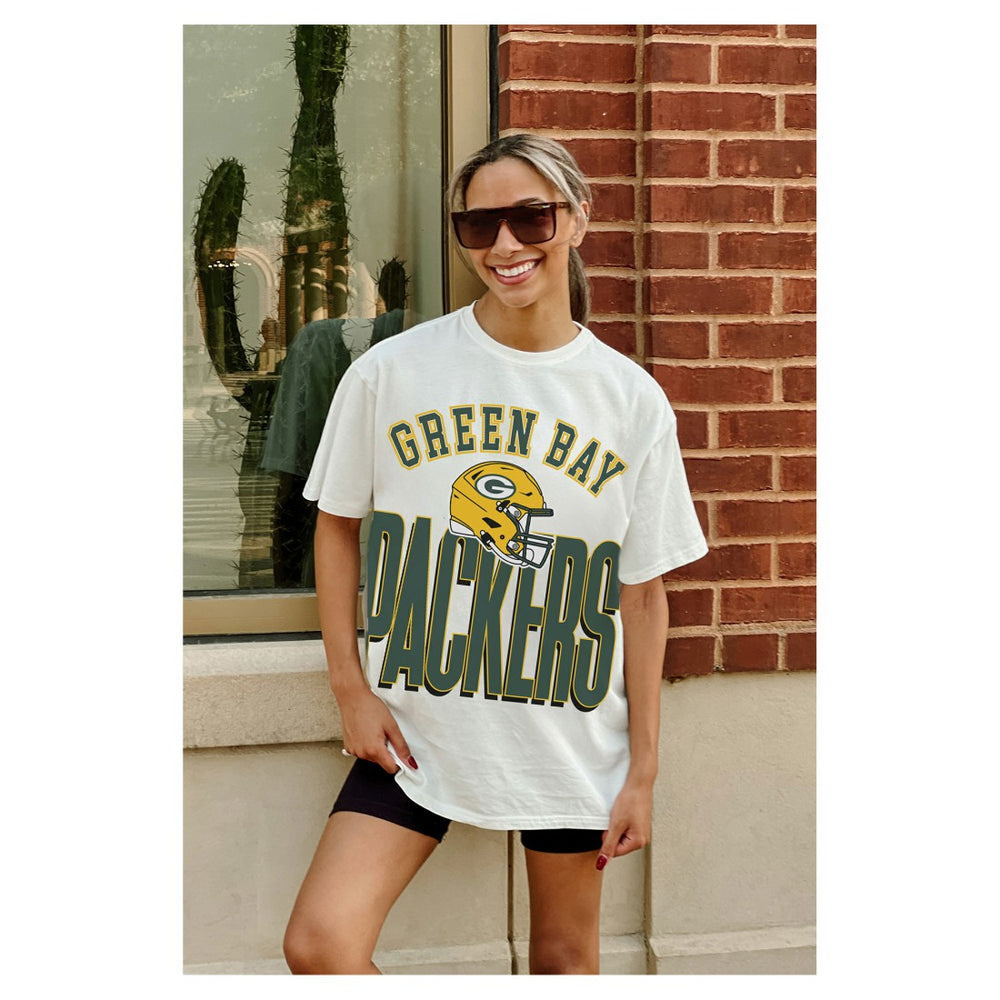 Green Bay Packers Gameday Couture Women's Oversized Classic Fierce Focus T-Shirt White