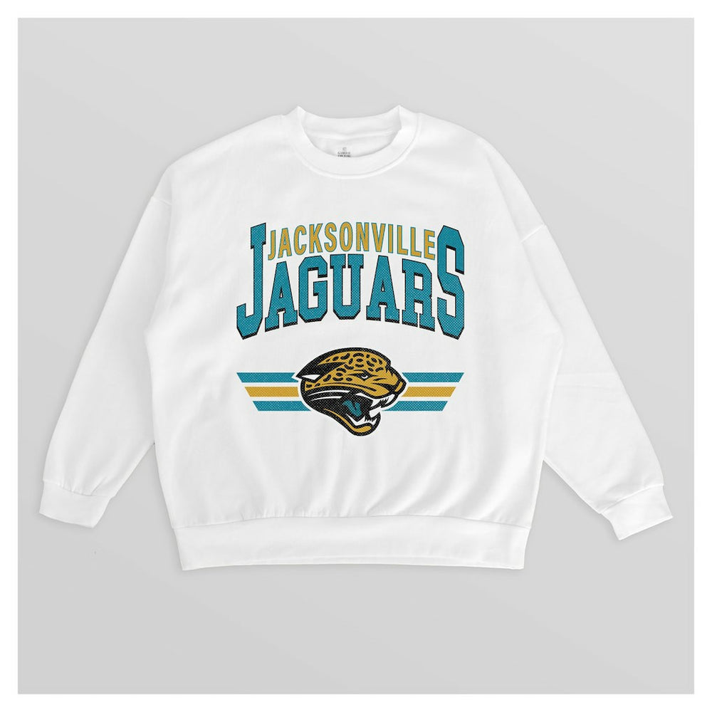 Jacksonville Jaguars Gameday Couture Women's Swift Strike Premium Oversized Fleece Pullover Sweatshirt White
