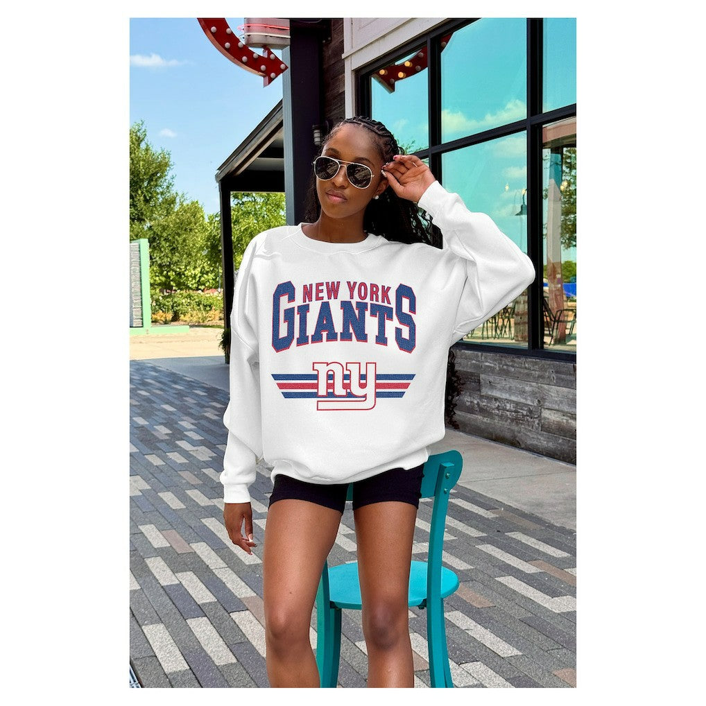 New York Giants Gameday Couture Women's Swift Strike Premium Oversized Fleece Pullover Sweatshirt White
