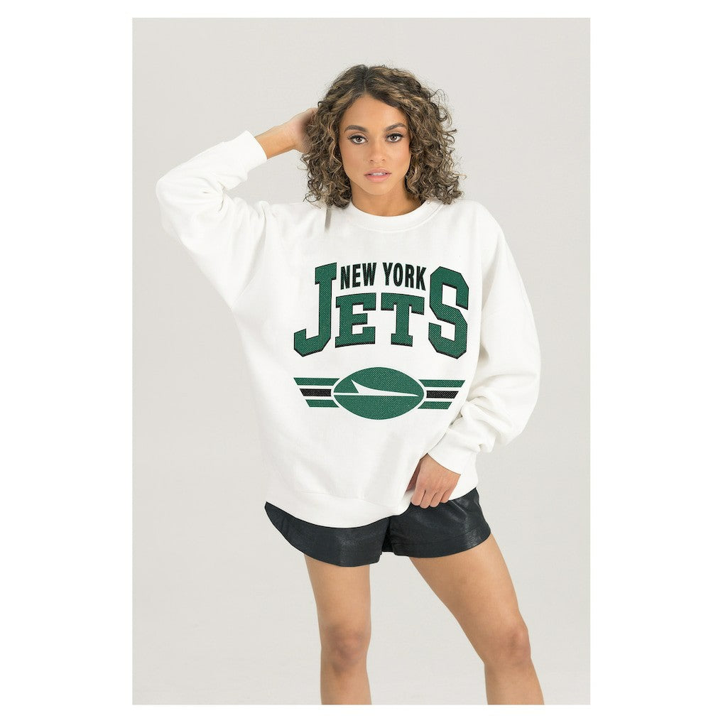 New York Jets Gameday Couture Women's Swift Strike Premium Oversized Fleece Pullover Sweatshirt White